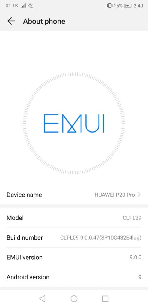 EMUI 9 for Huawei P20 and P20 Pro Android 9.0 Pie