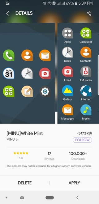 White Mint icon pack Screenshot Samsung Themes