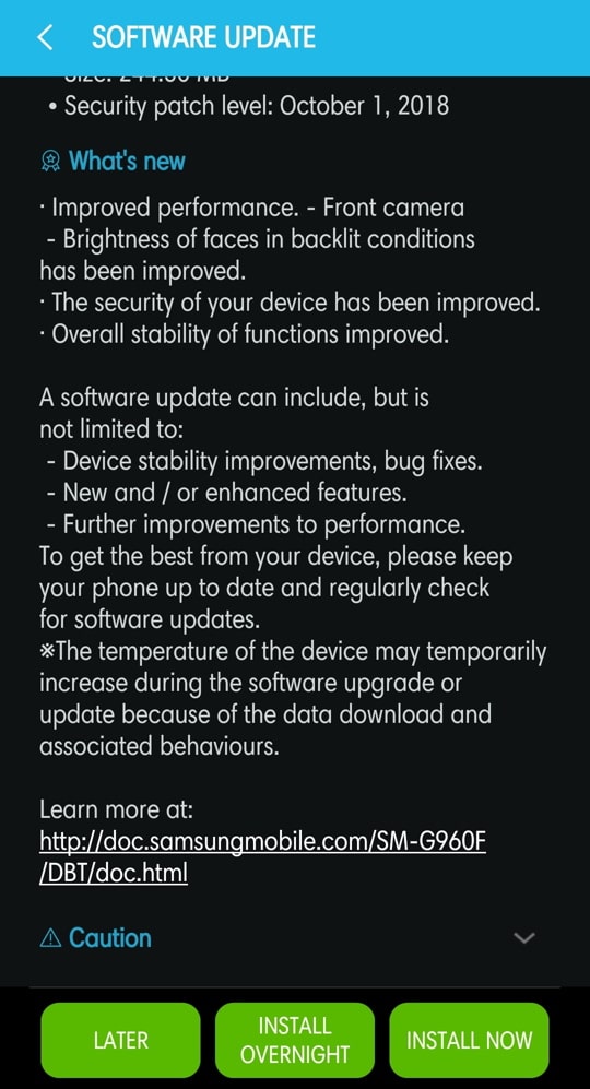 S9 october update 