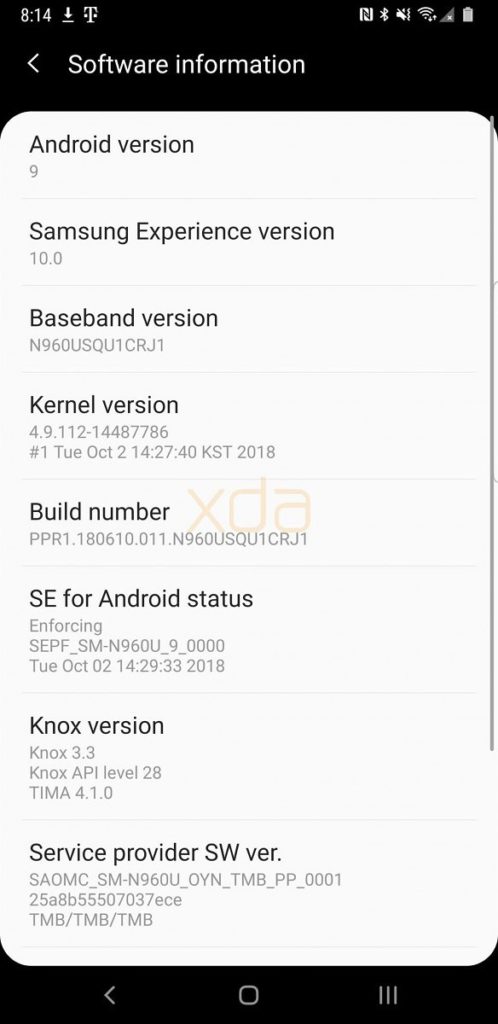 Samsung Galaxy Note 9 Android Pie OTA downloads