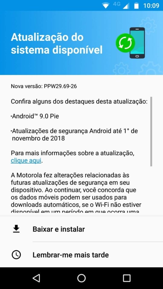 Moto X4 Android 9.0 Pie OTA update downloading