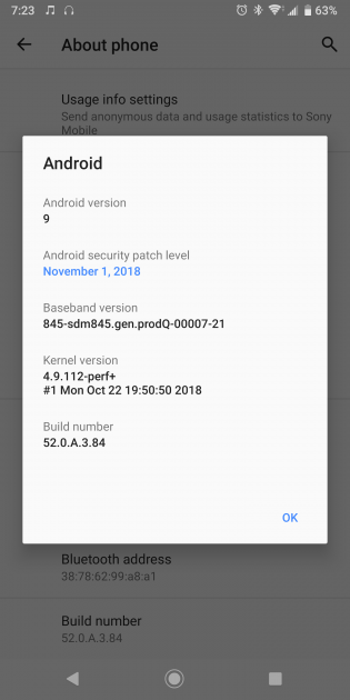 Xperia XZ3 Android 9 Pie (52.0.A.3.84) OTA update