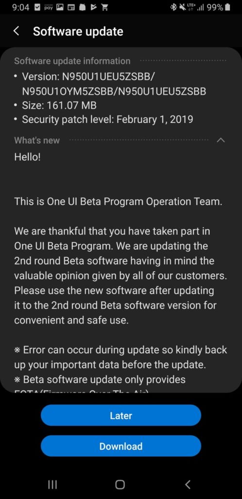 Unlocked Snapdragon Galaxy Note 8 One UI Beta 2-min