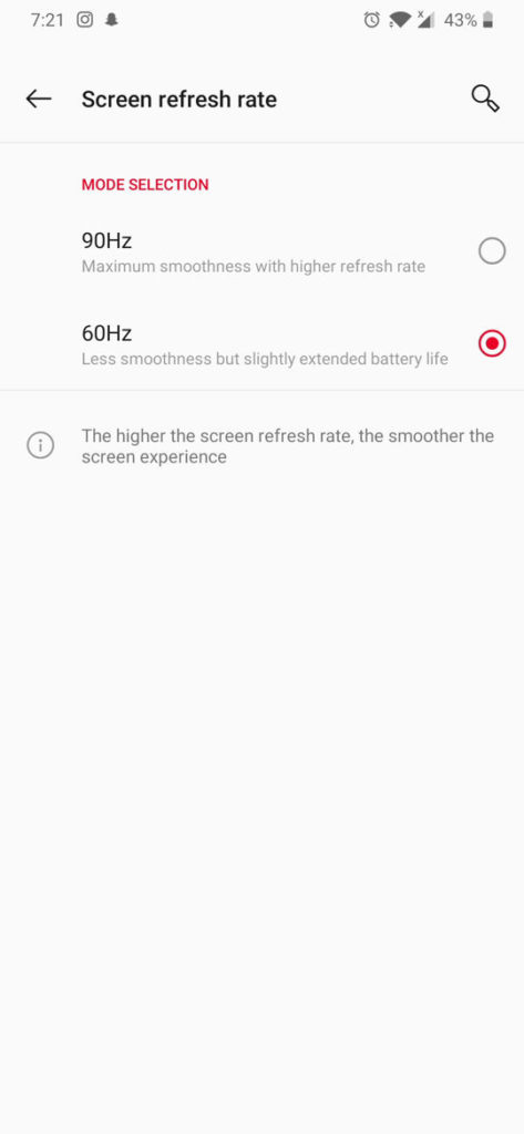 OnePlus 7 Pro screen refresh rate 90 hz