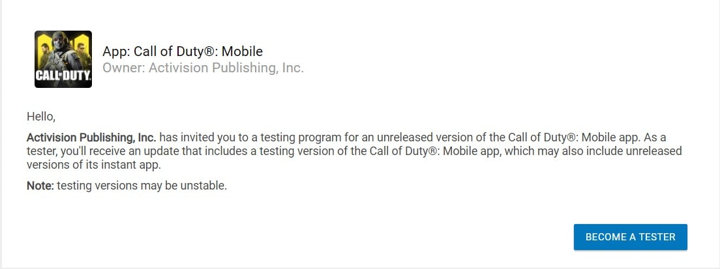 Call of Duty Mobile Android App Testing - Google Play