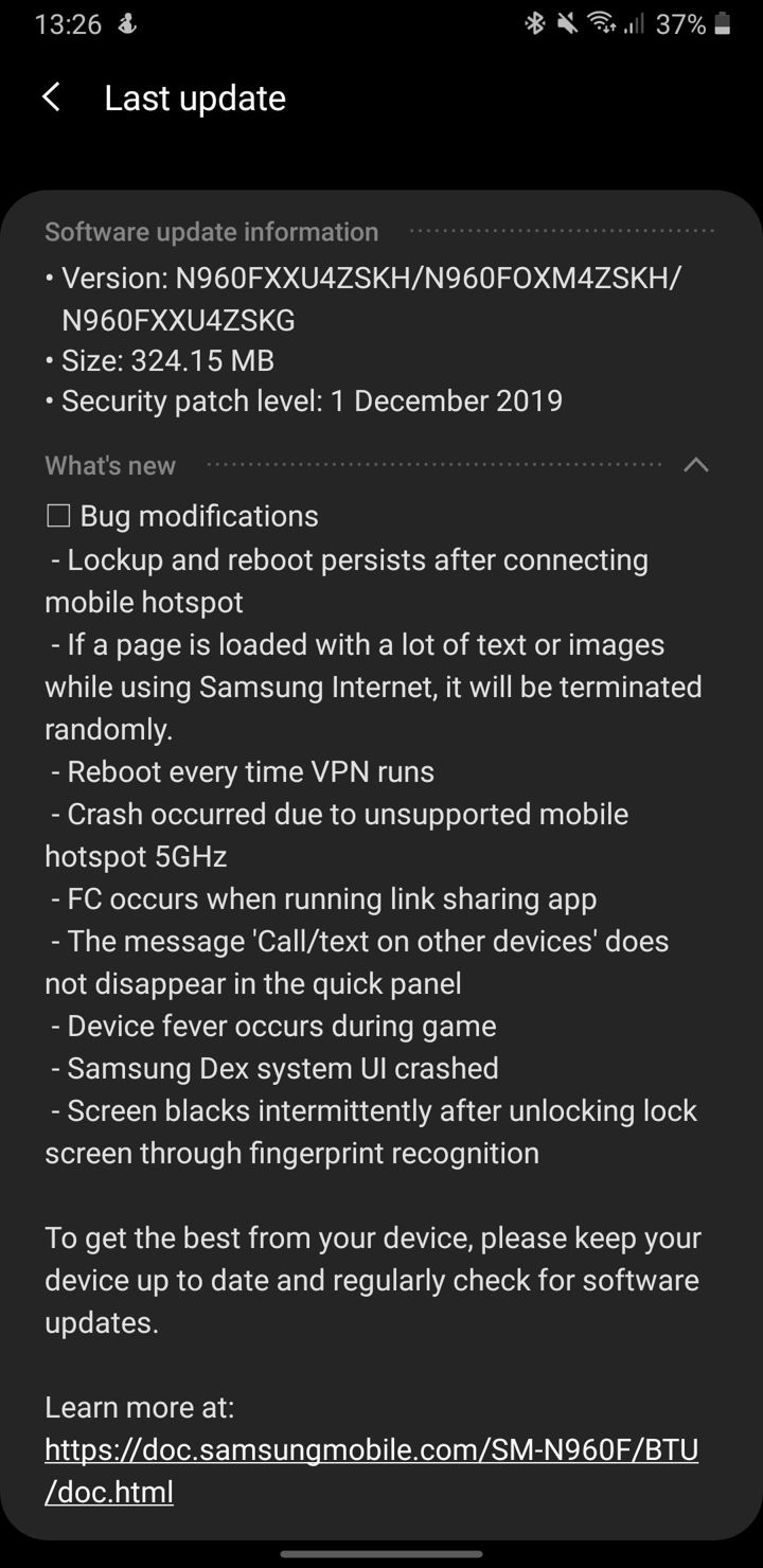 Note 9 Android 10 beta 2 changelog