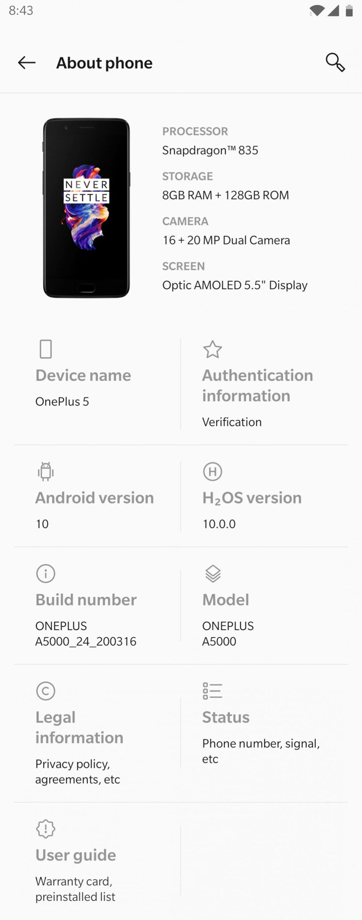 Android 10 for OnePlus 5 Screenshot
