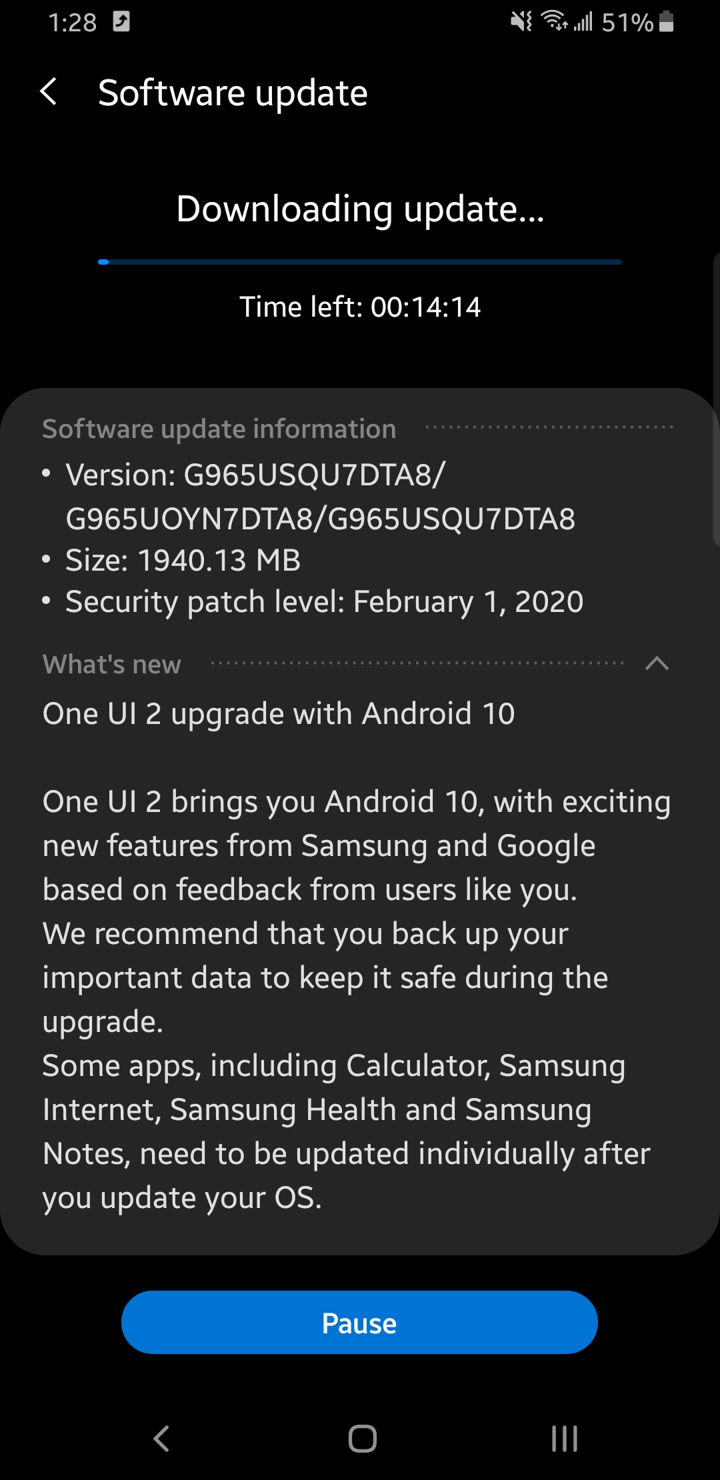 Android 10 for snapdragon galaxy s9 and s9 plus in USA