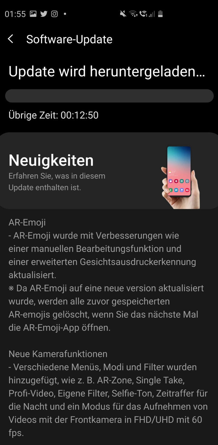 Samsung Galaxy S20 features for the Galaxy S10 OTA update screenshot