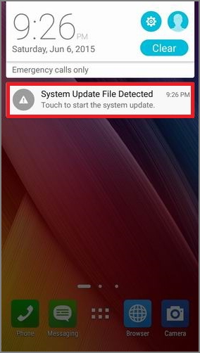 Touch on System update file detected