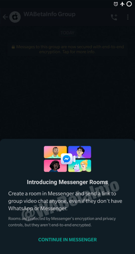 Facebook messenger rooms Whatsapp beta integration 1