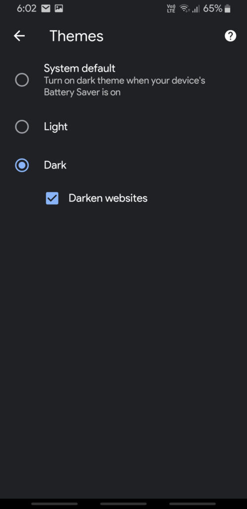 Android Mode Dark Chrome