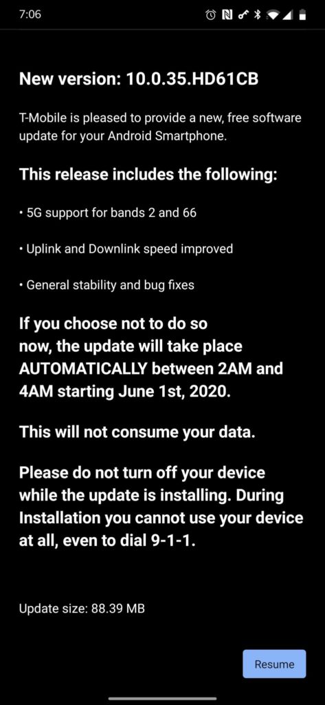 T Mobile 5G band 2 and 66 enabled on OnePlus 7 Pro