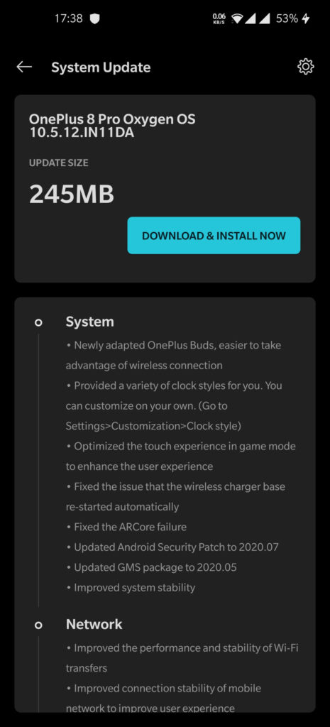 Latest Oxygen OS update for OnePlus 8 Pro