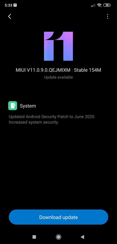 Poco F1 MIUI 11.0.9.0 OTA update download