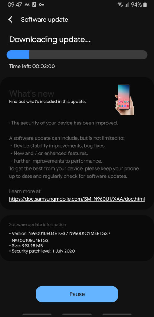 T Mobile Galaxy Note 9 One UI 2.1 OTA update