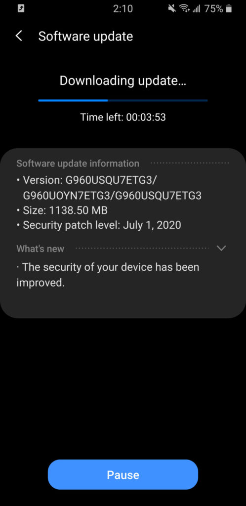 T Mobile Galaxy S9 One UI 2.1 OTA update