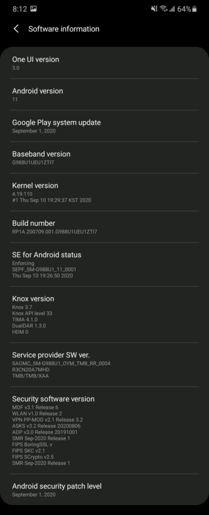 One UI 3.0 based Android 11 for Galaxy S20