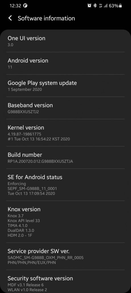 One UI 3.0 beta for Samsung Galaxy S20 Ultra Exynos variant