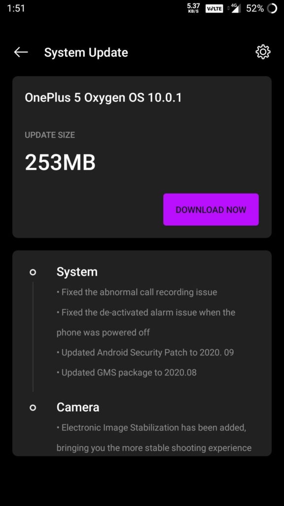 Oxygen OS 10.0. ota update for OnePlus 5 with Android 10
