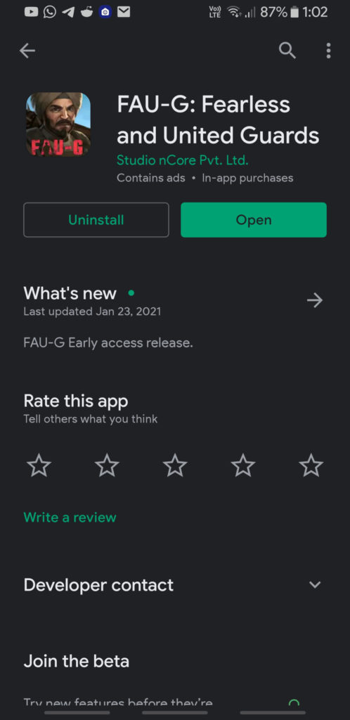 FAUG APK download on Play Store