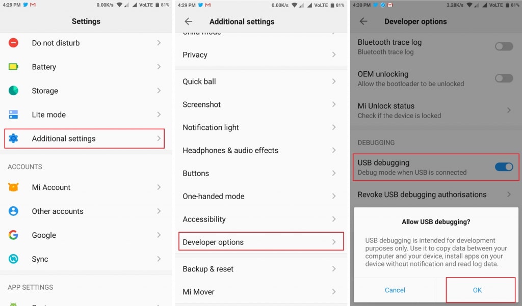 Steps to unlock bootloader in mi device; Enable USB Debugging and OEM unlocking