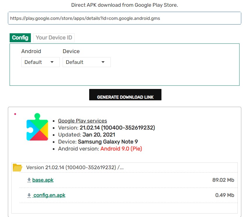 Download latest Google Play Services APK using APK Downloader