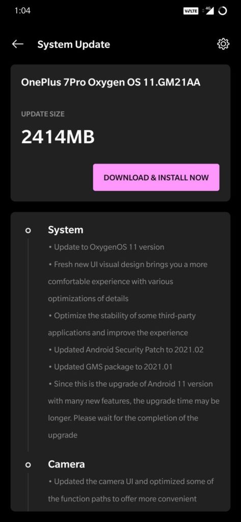Oxygen OS 11 for OnePlus 7 pro