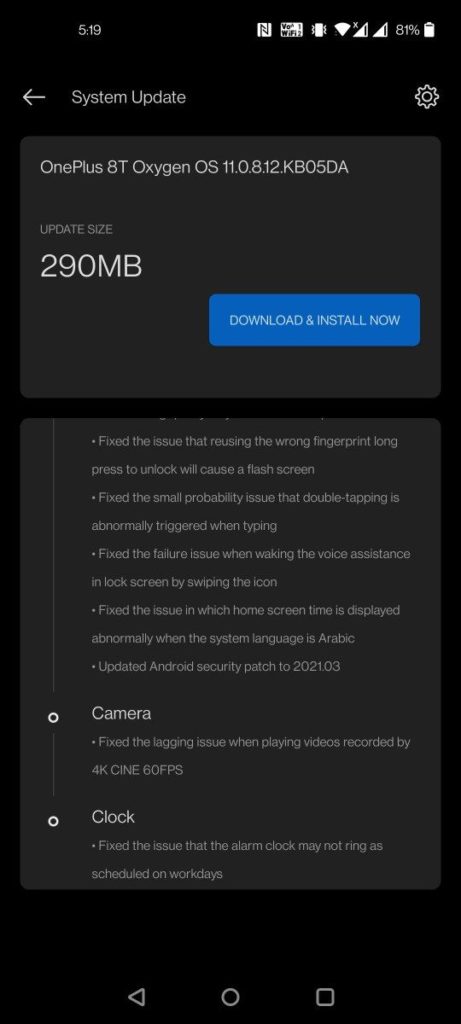OxygenOS 11.0.8.12 for the OnePlus 8T