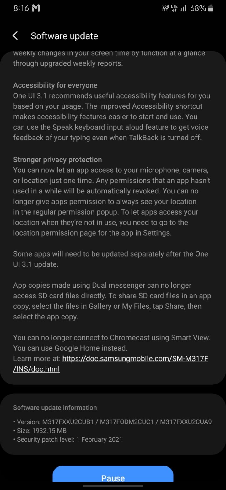 m31 one ui 3.1