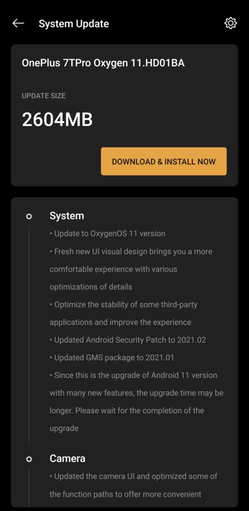 oxygen os 11 for oneplus 7t pro