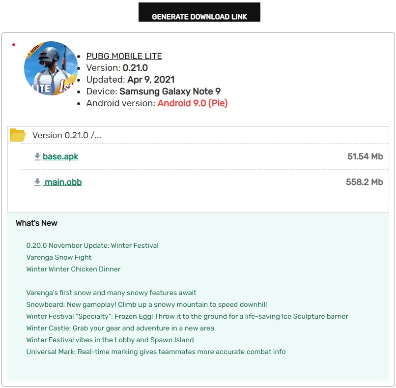 PUBG Mobile Lite 0.21.0 APK Downloader