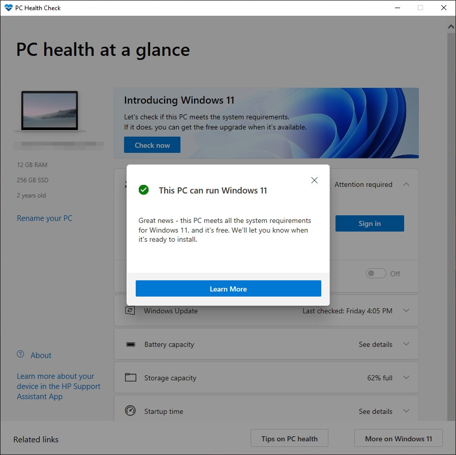 Your PC can run Windows 11 - PC Health Check 