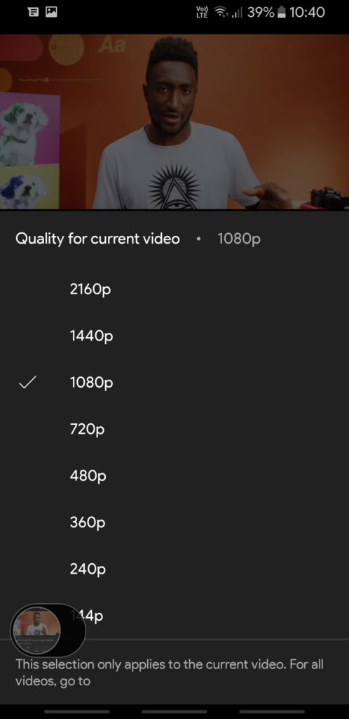 YouTube Vanced old video quality selector Screenshot (2)