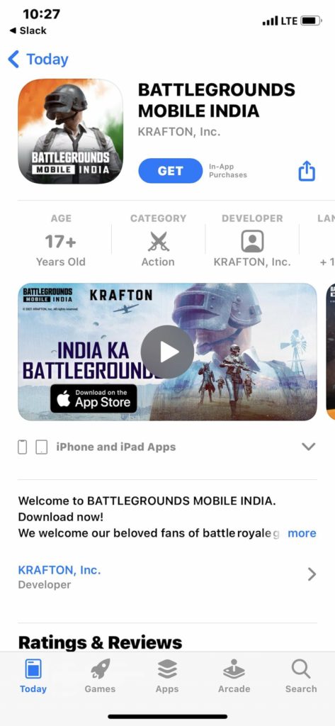 Battlegrounds Mobile India iOS download link