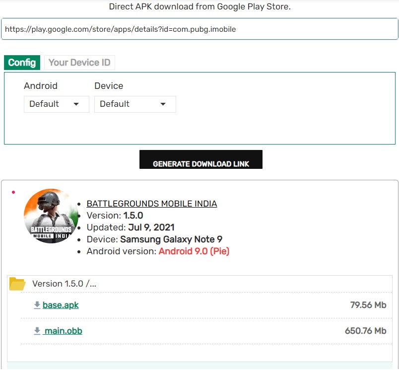 Battlegrounds Mobile India APK Downloader from Google Servers
