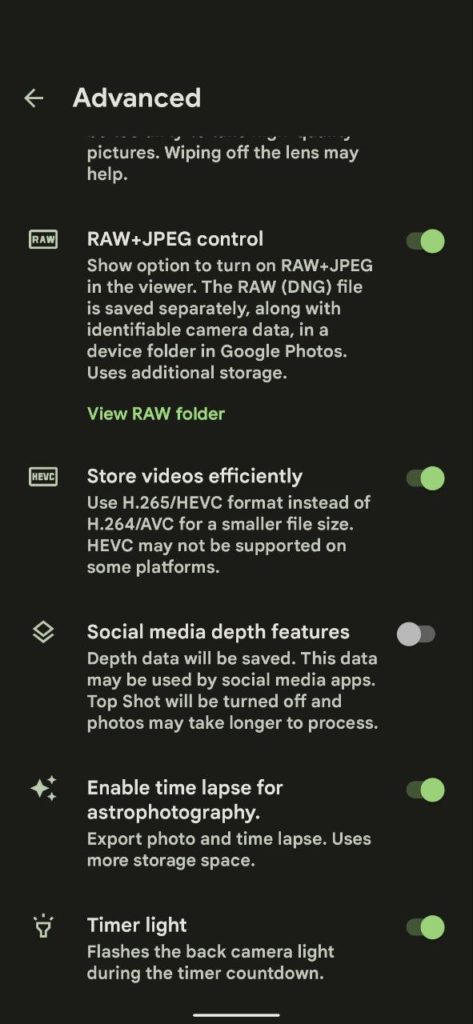 Google Camera 8.4.167 APK advanced settings