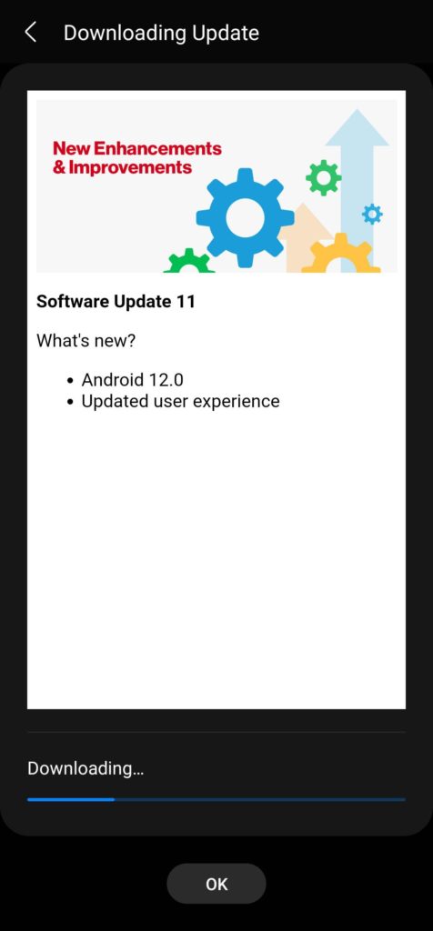 Downloading One UI 4.0 Android 12 on US Verizon Galaxy S21 Ultra