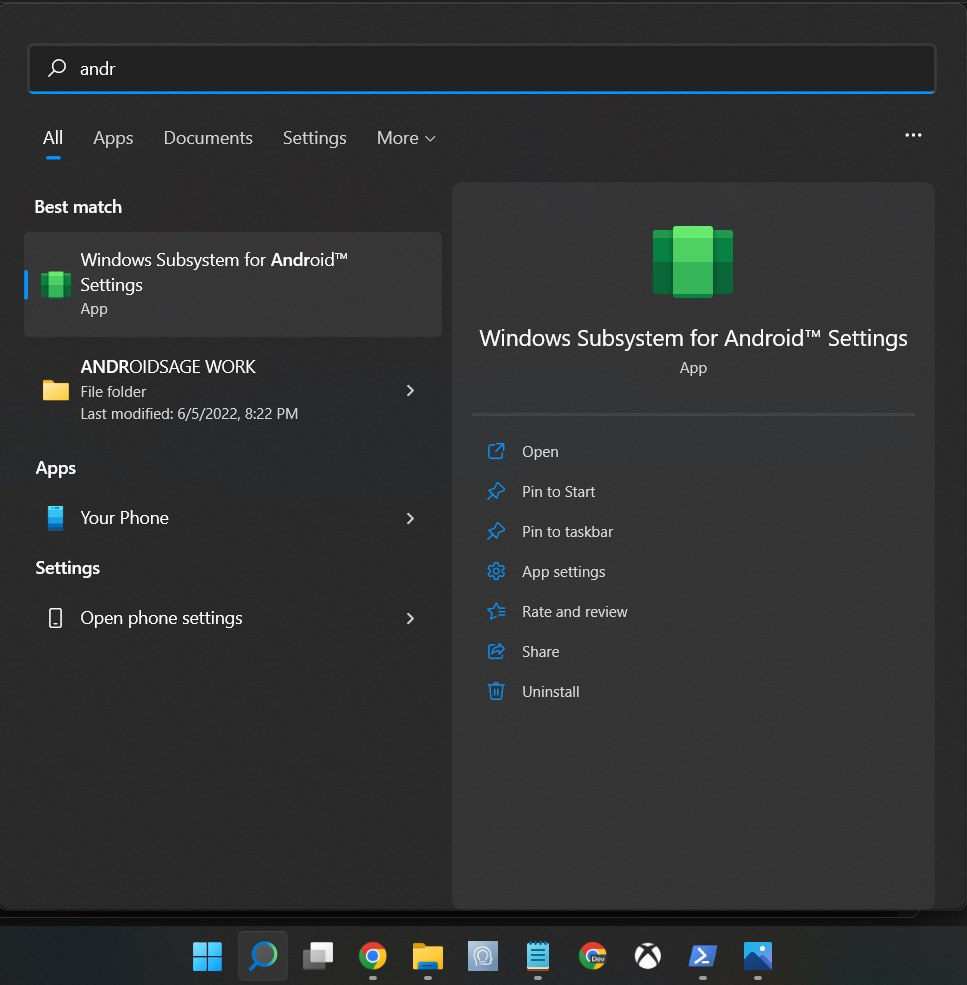 WSA on Windows 11 with Android 12.1