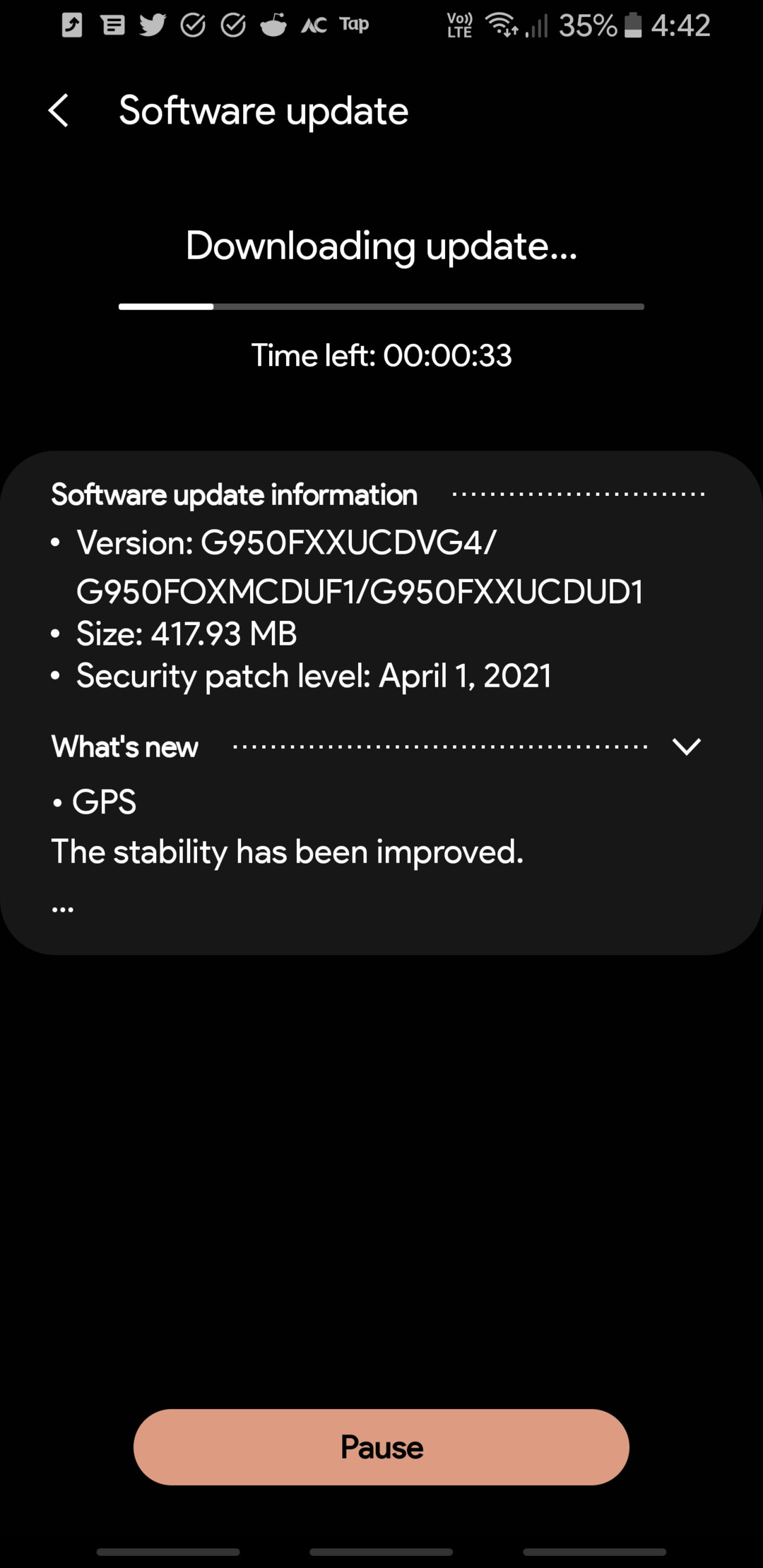 Galaxy S8 OTA Update Screenshot Software update