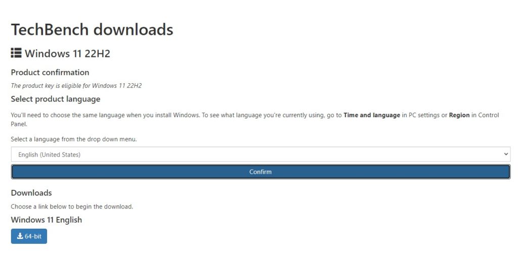 TechBench downloads - Windows 22H2 ISO downloads