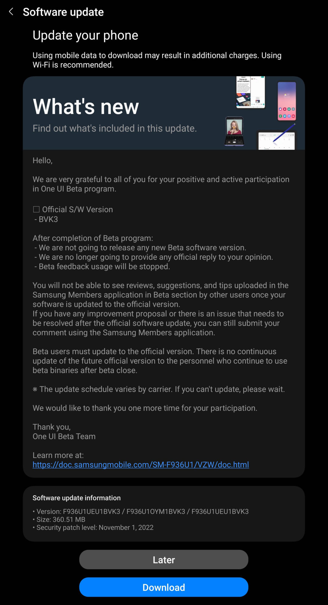 GALAXY Z FOLD 4 Gets Stable One UI 5 A13 update in USA build BVK3 with nov patch