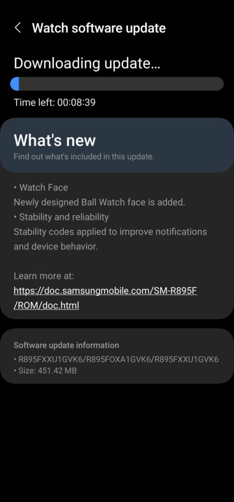 New Galaxy Watch 4 LTE December 2022 Update with build GVK6