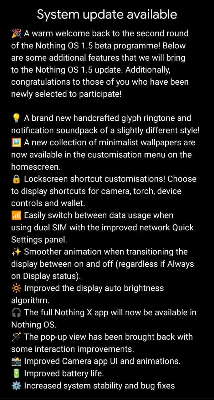 Nothing OS 1.5.1 Open Beta 2 based on Android 13 for Phone 1