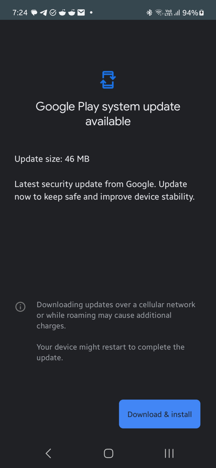 Screenshot Google Play Security update