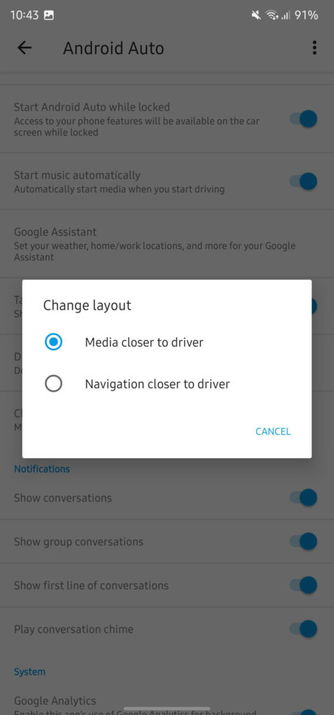 new option in android auto - choose the layout of the split screen