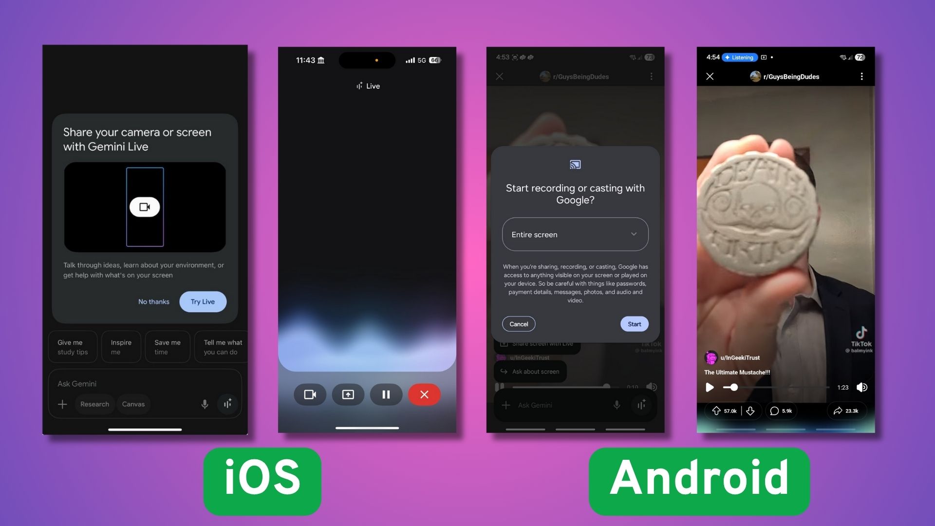 Gemini Adds Share Camera or Screen with Gemini Live for Android and iOS