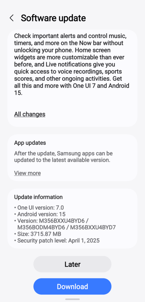 Samsung Galaxy M-Series starts receiving Stable One UI 7 Update 3 One UI 7 Update Galaxy M35 India (2)