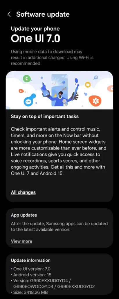 Samsung Galaxy S21 FE finally receives One UI 7 + OTA downloads 2 S21 FE (G990E) Gets One UI 7