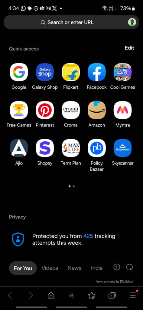 Samsung Internet Browser Gets a Redesign and Several AI Features: Enable For All Phones 2 Screenshot Samsung Internet new UI and dark mode
